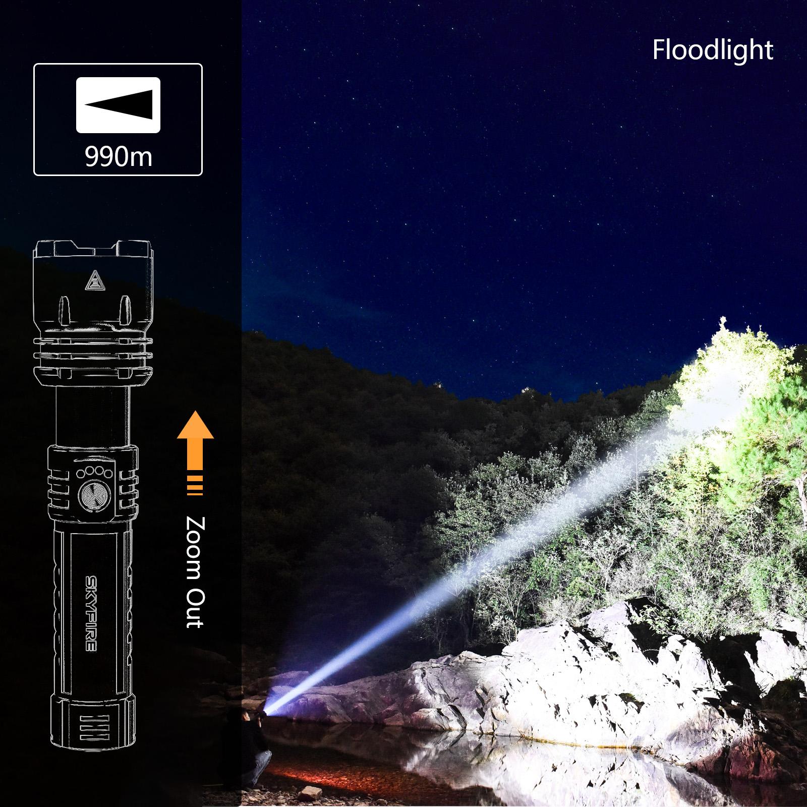 SKYFIRE 1376 LED Flashlight – High Lumen Rechargeable Torch with Fire-Gathering Lens, Zoomable, 5 Lighting Modes, Ultra-Bright for Camping, Outdoor & Home Use