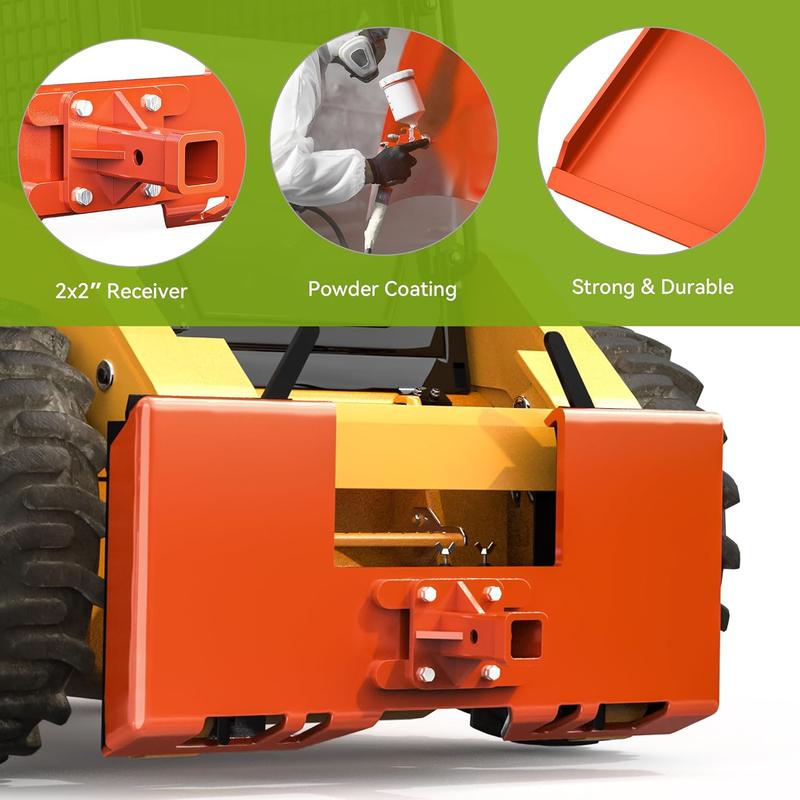 YITAMOTOR 3/8" Skid Steer Mount Plate with 2" Removable Trailer Hitch Receiver, Thick Skid Steer Plate Attachment, Universal Skid Loader Tractor Quick Attach Plate, Removable, Orange
