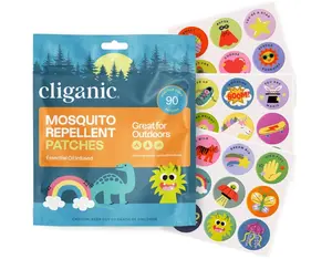 Cliganic Mosquito Repellent Stickers (90 Pack) - Positive Vibes Patches for Kids, Natural DEET-Free, Essential Oil Infused