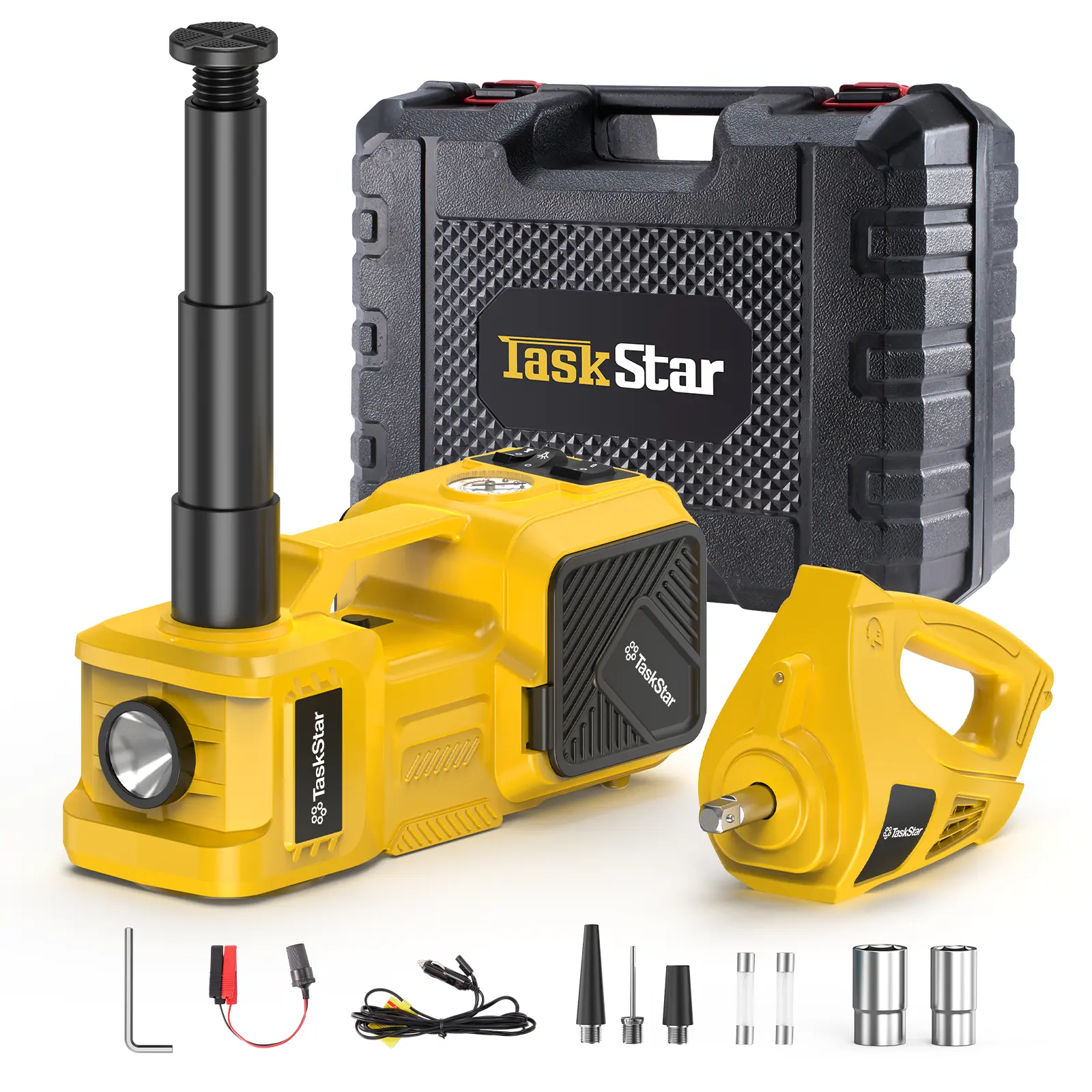 TaskStar 5 Ton 12V Electric Hydraulic Car Jack Kit with Impact Wrench & Tire Inflator, Portable Vehicle Lifting Tool for SUV, Sedan, MPV and Truck Tire Repair