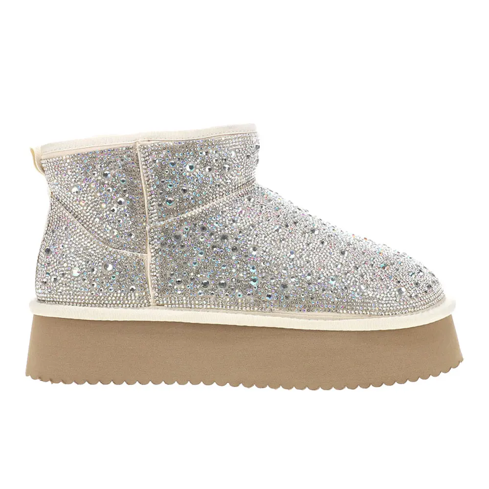 Corkys Womens Homebody Rhinestone Platform Pull On Round Toe Casual Boots Ankle Mid Heel 2-3" - Silver