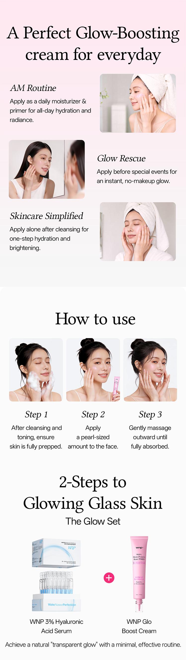 [WNP Official] WNP Glo Boost Cream | Glass glow skin | 99.9% pure PDRN, Hyaluronic Acid, Niacinamide, Peptides | Strengthen skin barrier, Even skin tone, Dark spot care | The K-beauty Secret | 3-in-1: Moisturizer + Primer + Brightening Cream