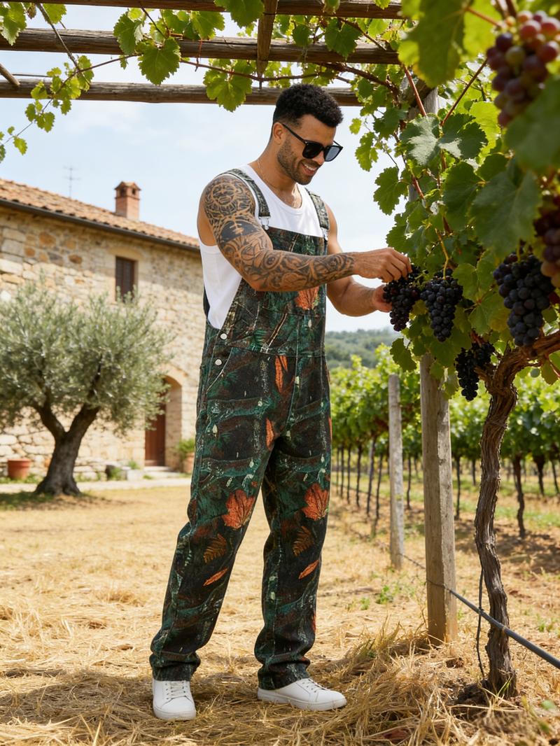 Yuanbang Stretchy Men's Camo Overalls Denim Spring Hunting Bib Turkey Season Gear Outdoor Workwear Fashion Pattern Coveralls Y2k Menswear Daily Outfits Camouflage Romper Country Stuff Clothes Adjustable Straps Jumpsuit Casual Pants Valentine's Gifts