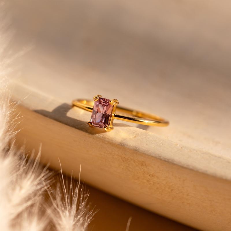 Blush Pink Emerald Ring by Caitlyn Minimalist by Caitlyn Minimalist - Dainty 18K Gold Plated Crystal Promise RIng - Vintage Jewelry - Valentine's Day Gift