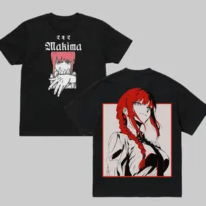 Makima - Chainsaw Man Crew Neck Short Sleeve Anime Graphic Double-Printed Cotton T-Shirt Unisex Breathable Streatwear Casual Pure Color Tee