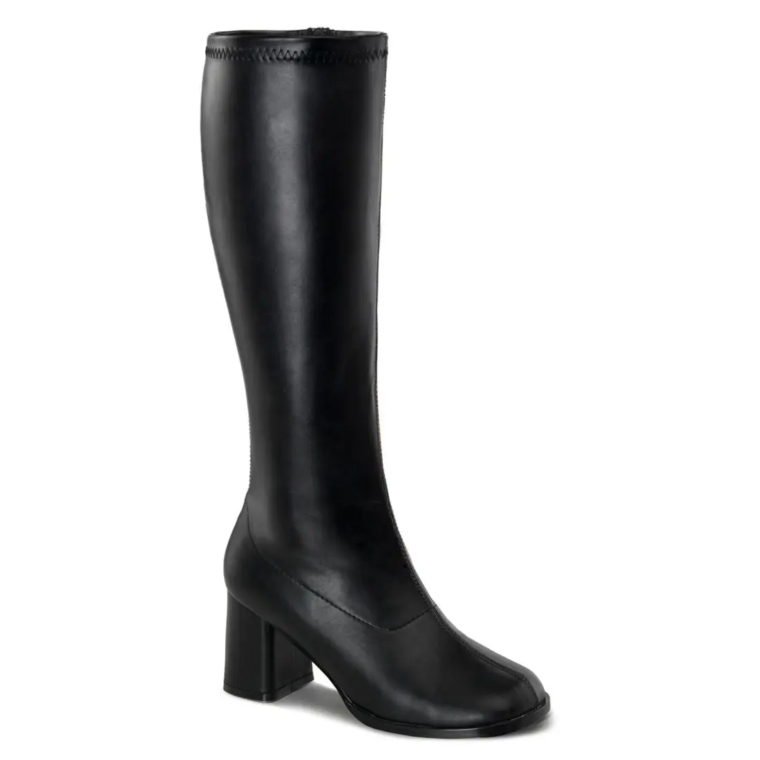 Women's Black Vegan Leather Block Heel Boots - Style 300WC, Comfortable Shoe, Plus Size Goth Statement Shoes for Party, Footwear, Goth Footwear, 3 In, Side Zipper, Comfortable Heels, Synthetic, Rubber Sole