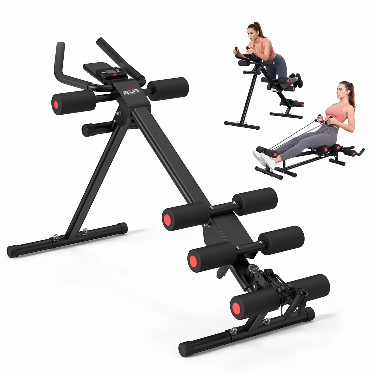 RELIFE REBUILD YOUR LIFE Adjustable Abdominal Trainer, Foldable Workout Equipment for Home Gym, Heavy-Duty Steel Core Machine with LCD Display, 440 lbs Capacity for Core Strengthening, Ab Exercise System, Abs