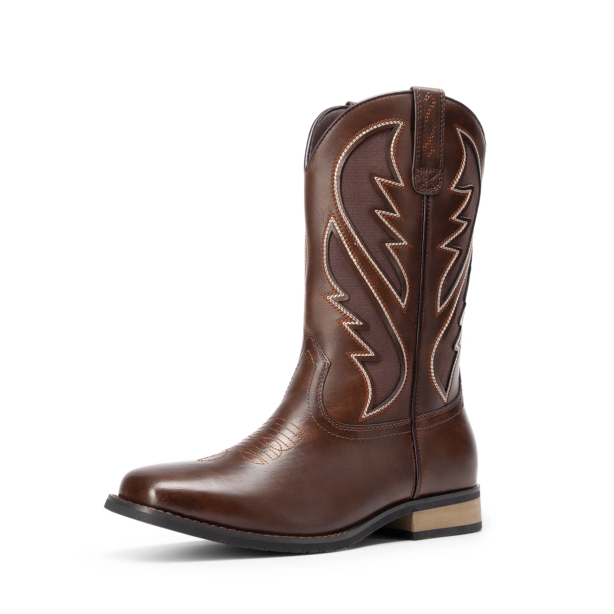 【BRUNO MARC Anniversary】 Men's Western Cowboy Boots - Embroidered Detail, Slip-On Square Toe, Orthotic Support, Durable Rubber Sole, Synthetic, Multi-Size, Grip for Fields, Retro Cowboy Look, Outdoor Wear, Denim-To-Tailored Styling, Country Concert Use