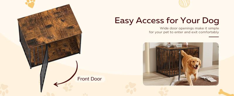 AECOJOY Dog Crate Furniture,Storage Cabinet, 36/42 Inch Wooden & Steel Rustic Brown Kennel for Large & Medium Dogs Escape-Proof Chew-Proof Adjustable Feet End Table