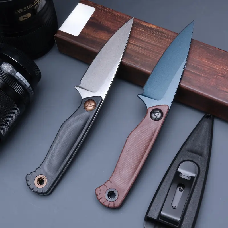 203 fixed straight knife, linen PVC handle, CMP anti-corrosion and wear-resistant high hardness steel, outdoor camping and driving survival EDC tool, the best men's gift.