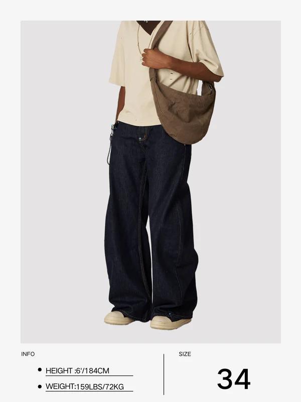 Aelfric Eden Vintage Rivet Raw Baggy Barrel Jeans Mid-low Rise Baggy Jeans Unisex Stretchy Wide Leg Distressed Pants Lady Basic Minimalist Comfortable Denim Tummy Control Curve Hugging Plus Size Regular Size BBL