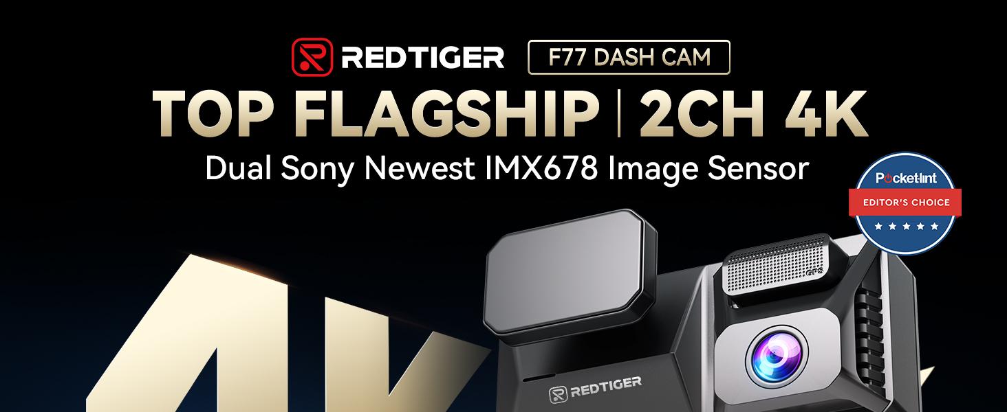 REDTIGER F77 4K+4K Dash Cam Front and Rear, Dual STARVIS 2 IMX678 HDR, Built-in 128GB eMMC, Voice Control Dash Camera for Cars with 5.8GHz WiFi, 4'' Touch Screen, GPS, Night Vision, 24H Parking Mode-Holiday Haul