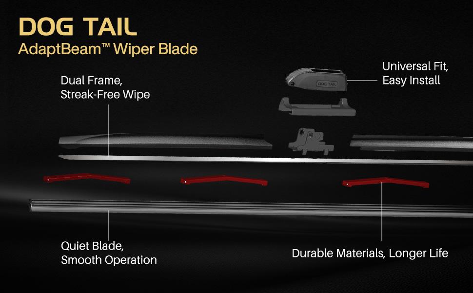 DOG TAIL AdaptBeam Neoprene Wiper Blades 2025 New-Gen Self-Adjusting Perfect Fit Tech 7 Connectors 3X Longer Life Windshield Wipers Silent & Streak-Free OEM Fit Car Parts car gifts
