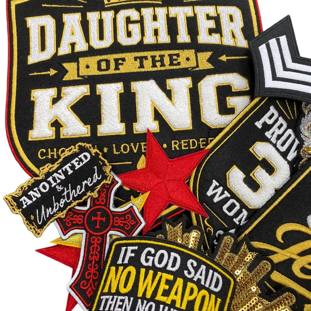 Patch Party Club, 13-Piece Daughter of the King Christian Chenille & Embroidered Iron-On Patch Bundle | Faith-Based DIY Jacket & Hat Patches | Patch Party Club