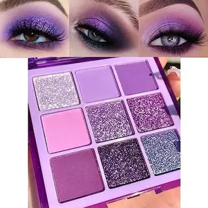 evpct 9 Colors Purple Glitter Eyeshadow Palette, Lavender Violet Purple Pink Glitter Metallic Shimmer Sparkly Eye Shadow Palette Makeup for Older Women Blue Eyes, Waterproof Highly Pigmented Eyeshadow