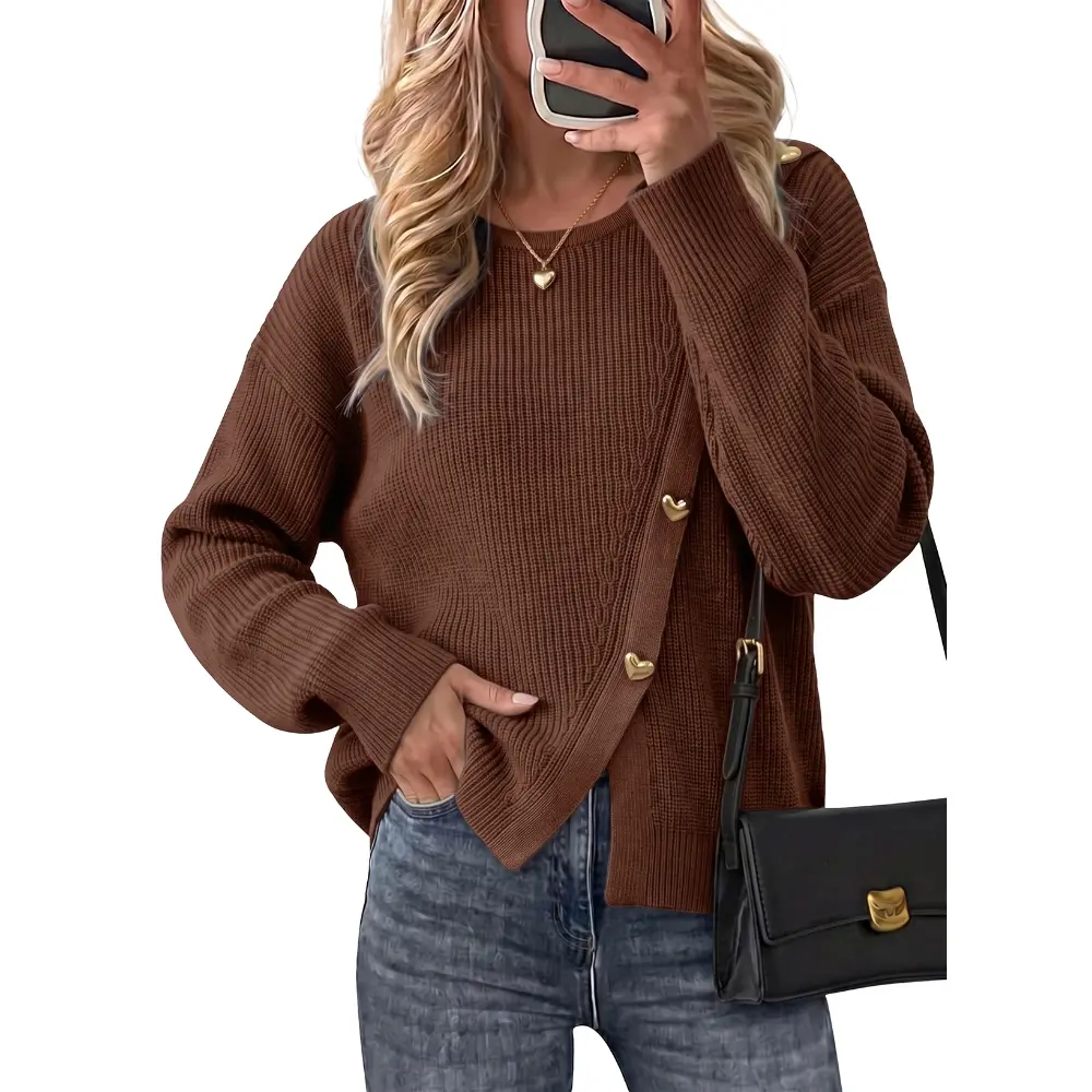 Dokotoo Women's Long Sleeve Sweaters Dressy Casual Crewneck Knit Solid Pullover Sweater Jumper Tops