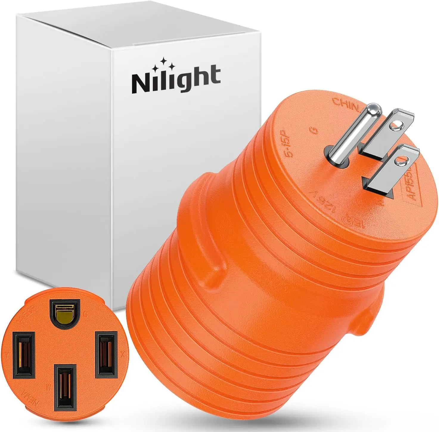 Nilight 15Amp to 50Amp RV Power Adapter 125 Volt Heavy Duty RV Plug 5-15P to 14-50R 15A Male to 50A Female Receptacle for RV/EV Camper Caravan Trailer Generator