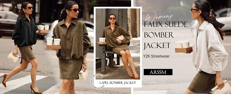 Arssm Women's Oversized Faux Suede Bomber Jacket Vintage Lapel Collar Soft Touch Outerwear for Street Style Fall & Winter Travel Looks Beige Basic Coats Arssm Women's Oversized Faux Suede Bomber Jacket Vintage Lapel Collar Soft Touch Outerwear for Street Style Fall & Winter Travel Looks Beige Basic Coats