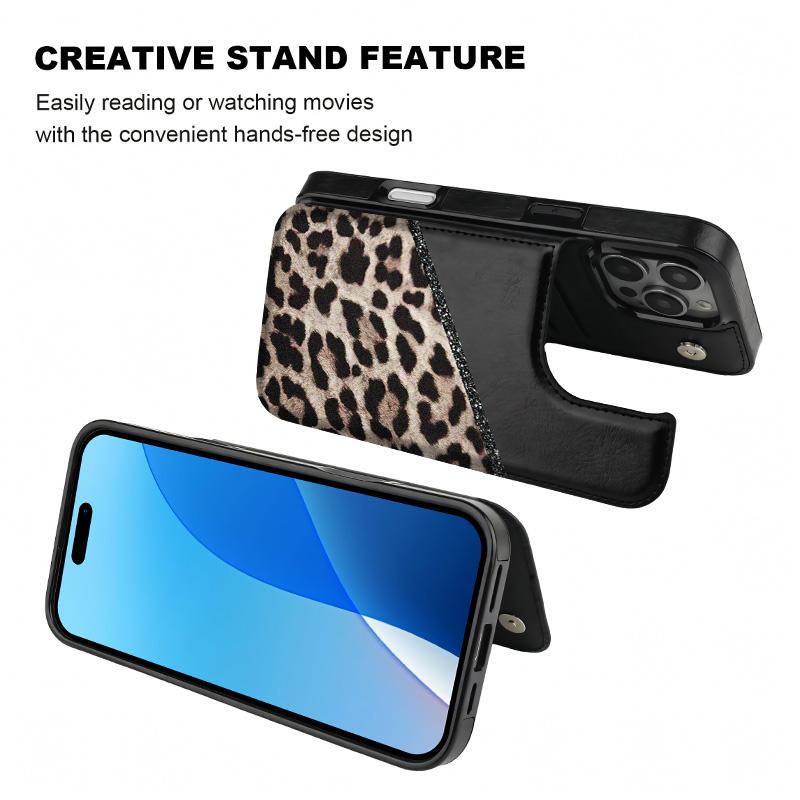 Stylish Leopard print Pattern Phone Cases Compatible For With iphone 17 16 15 14 13 12 PRO PLUS MAX AIR PU Black Brown Pink Durable Flip High quality Leather Credit Card Bag Holder Mother Gift Wallet Shockproof Anti-Drop Full Protection Shell Cover