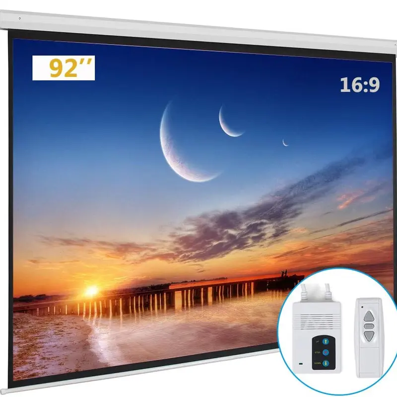 VINGLI Motorized Projection Screen with Remote Control, 92 Inch 16:9 (80" x 45") High Quality Smooth Matt Surface, Wrinkle-Free, Dent-Free, Even Light Spread, for Home Use, Classroom Training