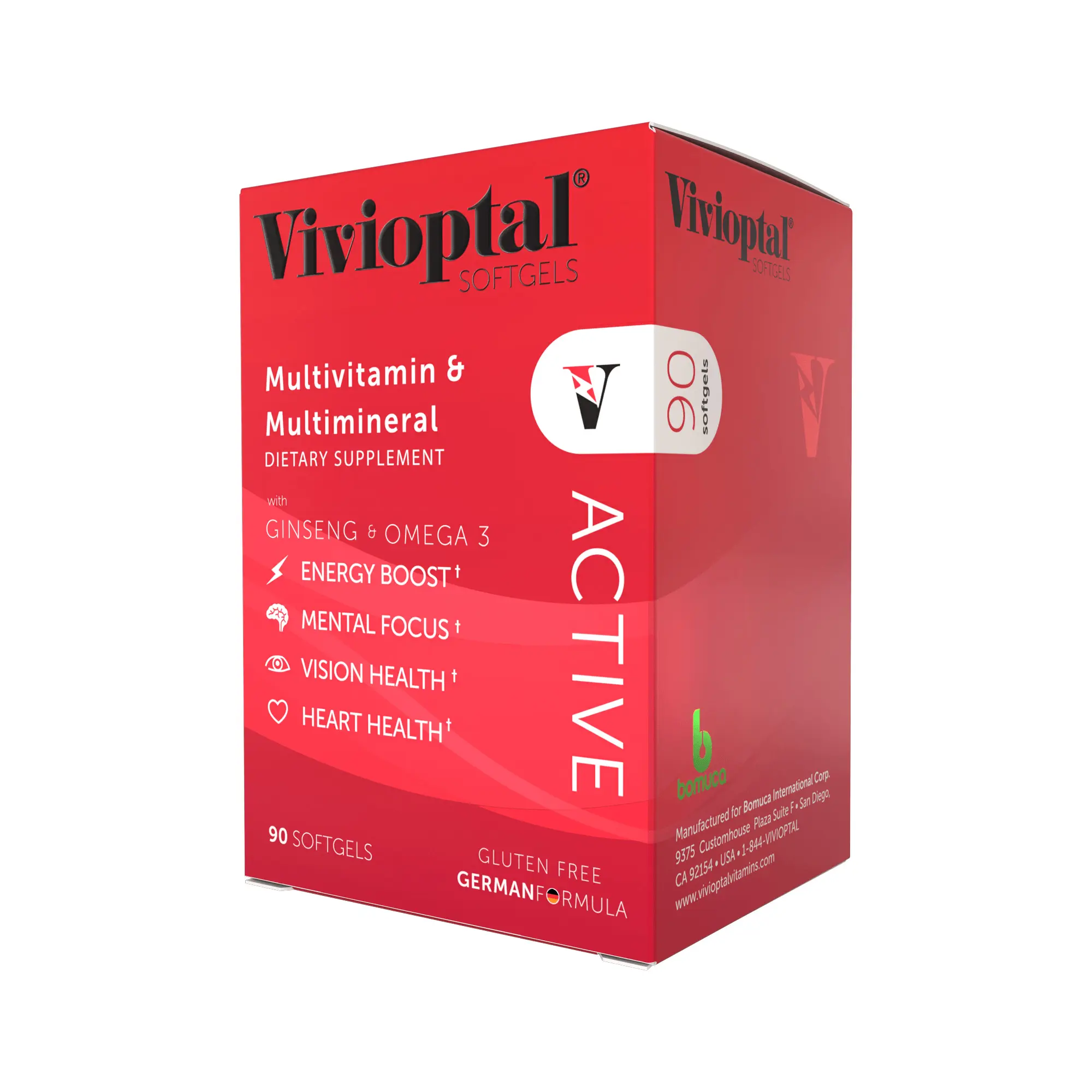 Vivioptal Active, 90 Softgels, Ginseng & Omega 3, Multivitamin & Multimineral, Gluten Free, German Formula