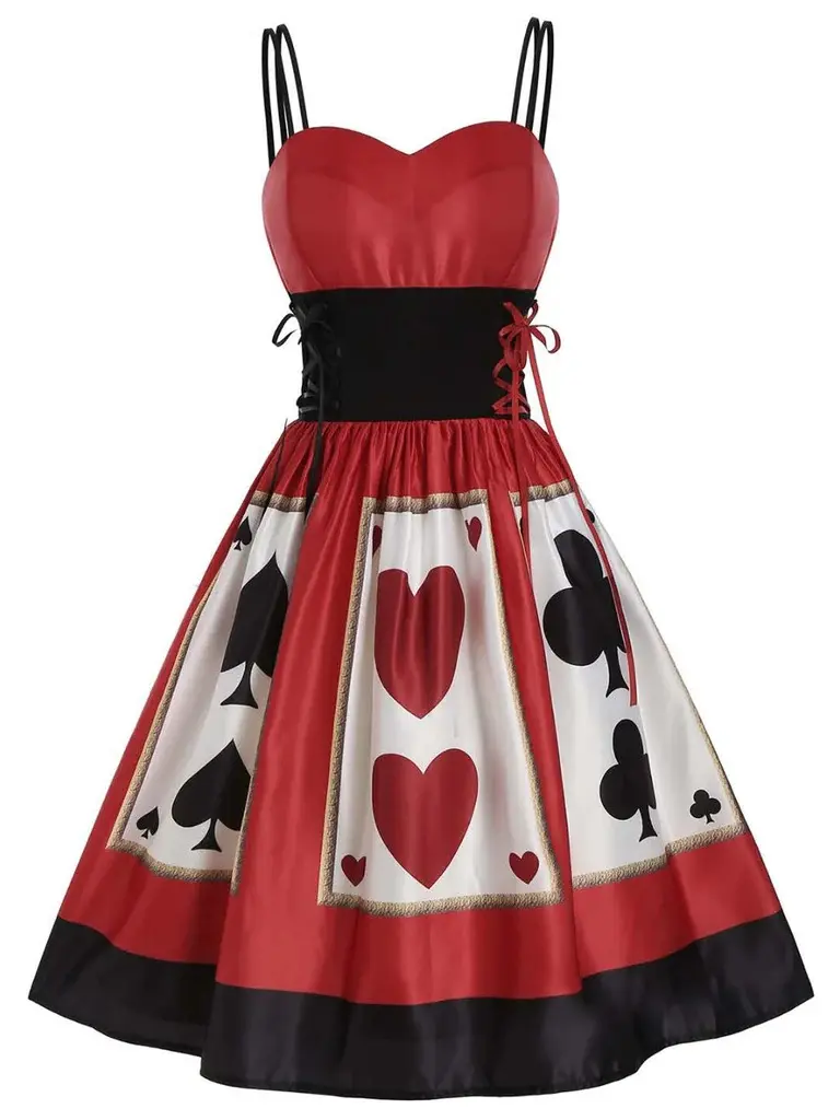 RETRO STAGE Women's Vintage 1950s Red Strap Poker-Themed Kitschy Historical-Themed Classic Lady Casual Party Dresssummer outfits