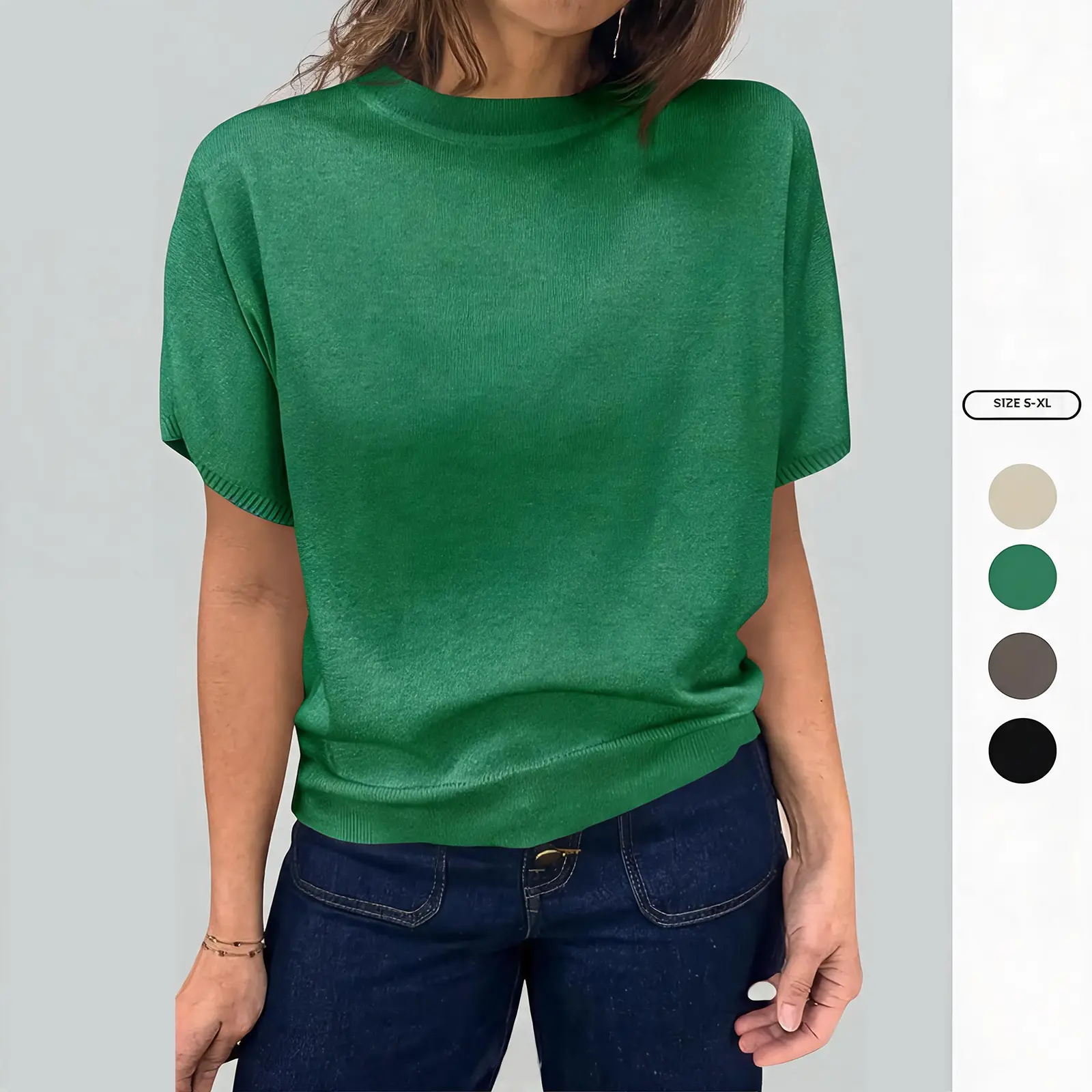 Imily Bela Womens Short Sleeve Sweater Casual Basic Crew Neck Loose Knit Pullover Tops Summer Lightweight Blouses