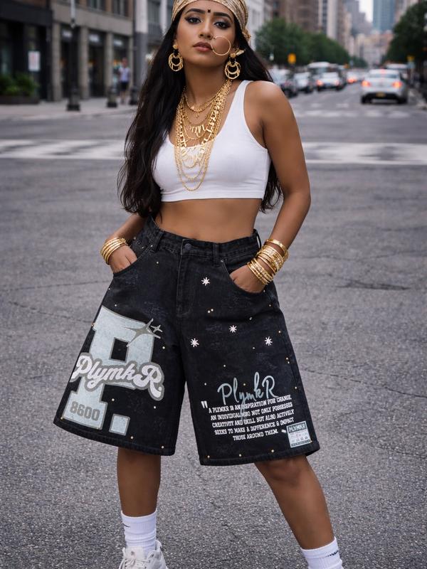 PLYMKR "Influence" Black Graphic Denim Jorts (8600)