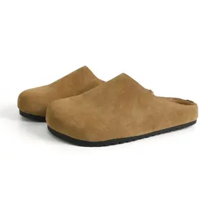 EVELLYHOOTD Women's French Style Genuine Suede barefoot Slip on Round Toe Cork Footbed Clogs Fashion Suede Potato Shoes Outdoor Vintage Comfort Walking Shoes Slippers Classic Footwear
