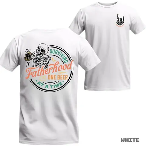 Unisex Cotton Short Sleeve Sports Top - Casual Streetwear, Classical Cut, Loose Round Neck, Skeleton Graphic, "1 Beer at a Time" Print, Fathers with Humor Garment, All Seasons, 3XL, Consult Chart