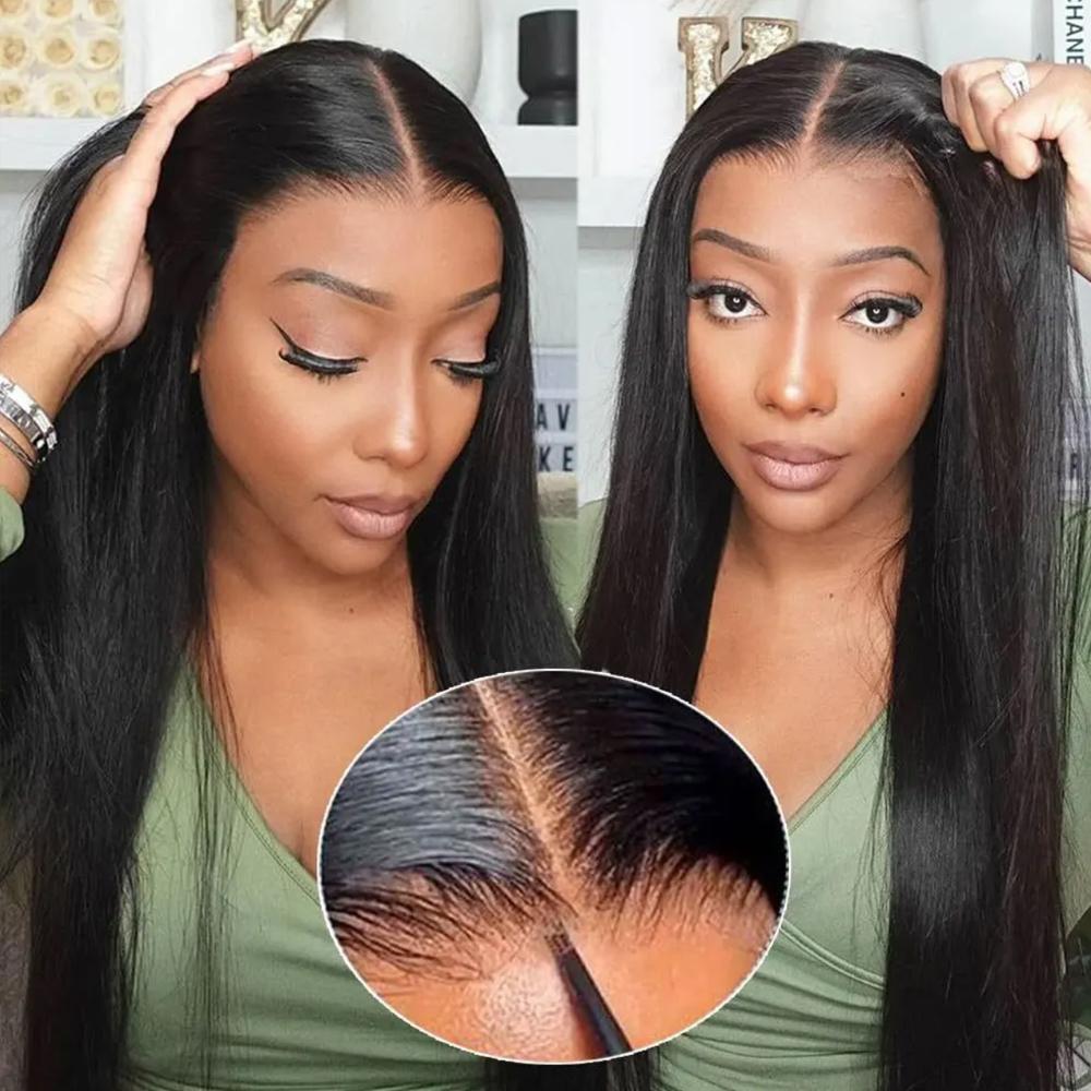 Bling Hair 6x4 7x5 9x6 Glueless Wig Bone Straight Lace Closure Wig Human Hair Wigs Preplucked Hairline Straight Closure Wig