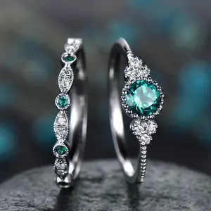 925 Sterling Silver Ring Set with Emerald Zircon Crystals for Women Engagement Wedding Glamour Jewelry Gifts