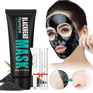 Peel Off Face Mask Blackhead Whiteheads Remover Masks Activated Charcoal Black Mask Purifying Peeling Facial Mask for Nose Pores Removal Cleansing Acne with Brush and Pimple Extractor Tools