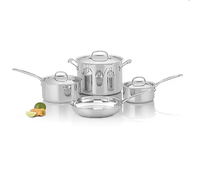 Cuisinart Chef's 7-Piece Stainless Steel Pots and Pans Set, Kitchen Cookware, Frying Pan, Sauce Pan, Stock Pot, Stainless Kitchenware, Cooking Essentials, Home Kitchen Set