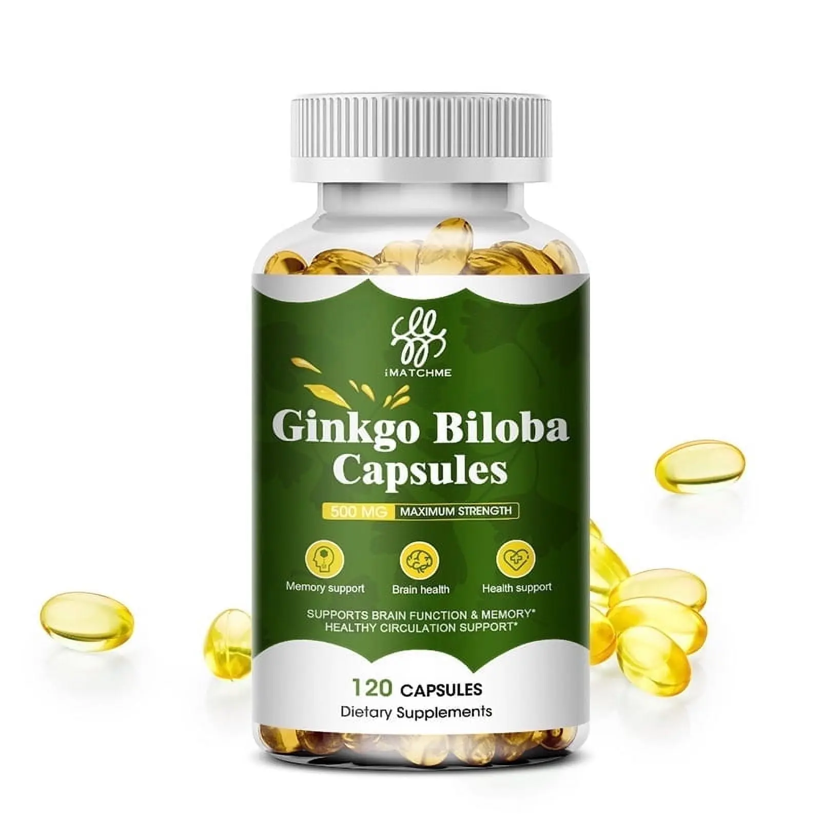 IMATCHME Ginkgo Biloba Capsules 500mg | Herbal Supplement | 120 Vegetarian Capsules