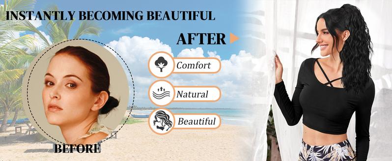 AISI HAIR 20" Long Claw Hair Extension Synthetic Wavy Curly Hairpieces Ponytail Clip in Ponytail Wig Daily Fluffy Pony Tail for Women