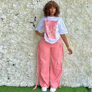 2-piece women's set 2025 spring/summer pocket pullover set, short sleeved top and pants set, two-piece sportswear set, women's basic black holiday minimalist casual outfit