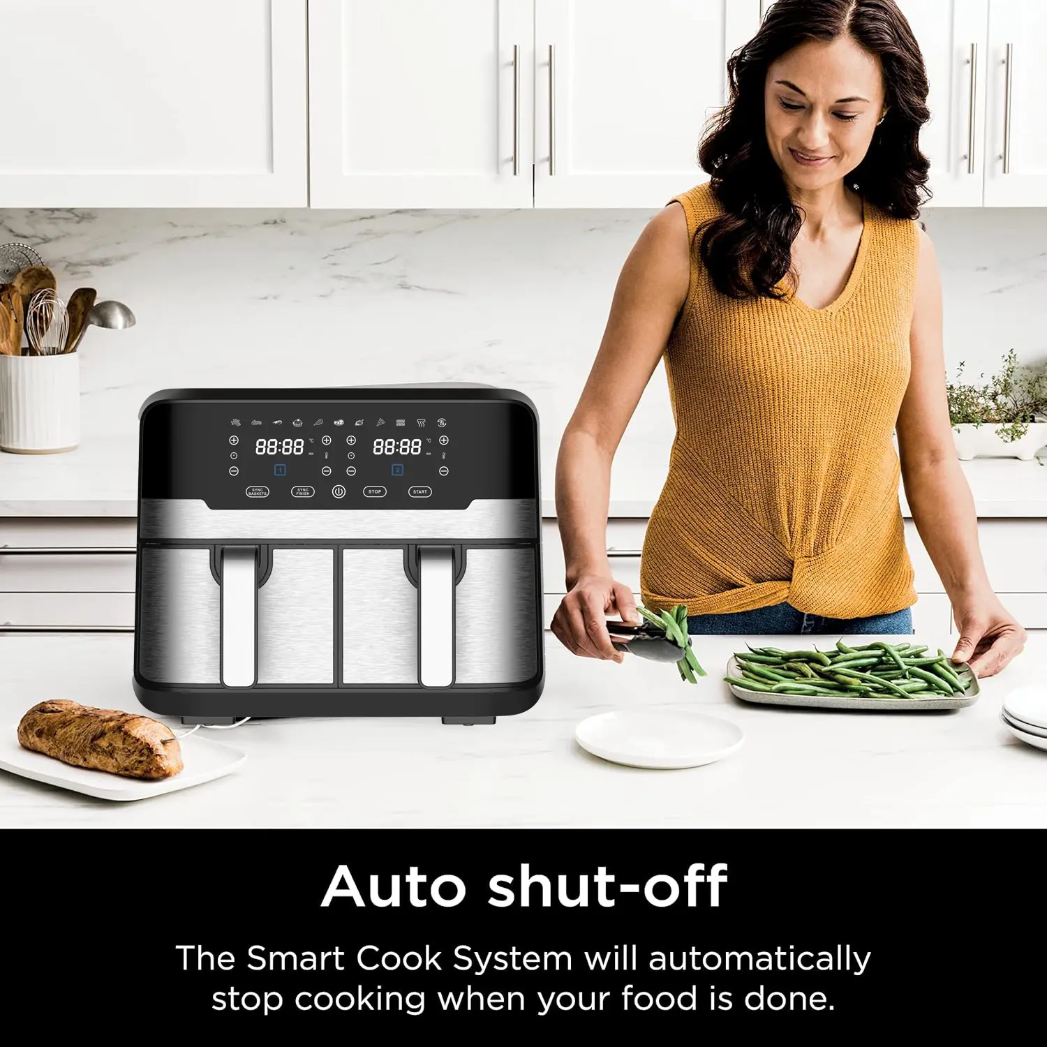 YEUKYEA Dual Basket Air Fryer 9.5QT 2 Non-stick Drawer Ovens with 11 in 1 Cooking Presets Sync Cooking Finish No Oil Required Crispy Aromatic Digital Control 2400W Power Dishwasher Safe Black Multifunction Air Fryer Adjustable Temperature Fryer