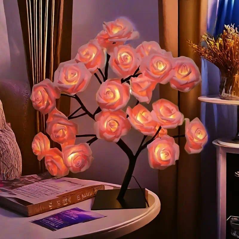 Rose-shaped tree night light, USB-powered, desktop lamp, bedroom lighting, holiday decorative lights, interior decor, Valentine's Day gift, home decor, decorative lamp