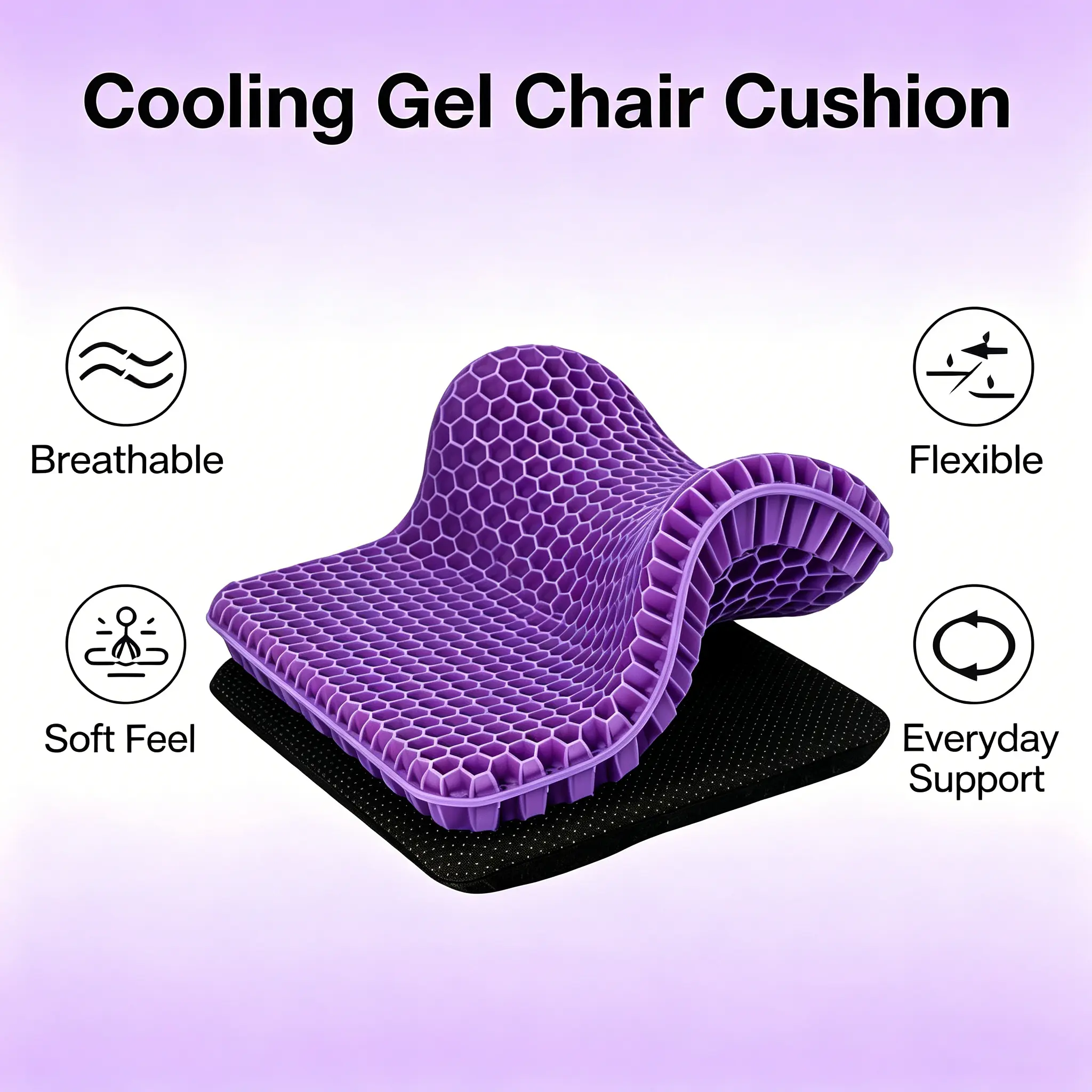 Large Gel Seat Cushion, Breathable Honeycomb Chair Pad with Soft Flexible Support, Cooling Gel Cushion for Office Chair, Home Chair, Car Seat & Daily Sitting, 15.75 x 13.39 x 0.78 in,back to school,back to school haul