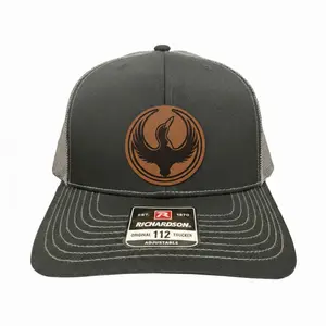 Eagle Emblem Leather Patch Trucker Hat, Richardson 112 Mesh Snapback, Adjustable Vintage Outdoor Cap for Men, Streetwear Workwear Style