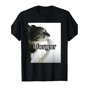 Funny Cat "I Forgor" Meme T-Shirt - Black Tee with Forgetful Tabby Cat Design - Soft Breathable Cotton Shirt for Men & Women - Funny Pet Lover Birthday Holiday Gift Idea - Casual Casual Attire, Humorous Apparel, Quirky Print, Comf