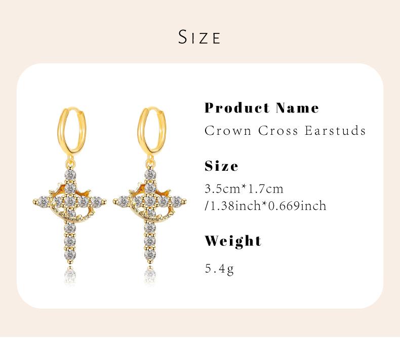 GGIRL 18K Gold Plated Crown Cross Earrings for Women Dainty CZ Pendant Hypoallergenic Non Tarnish Trendy Jewelry Casual Style Fashion Jewelry Gift for Holiday Haul Christmas Birthdays Anniversaries