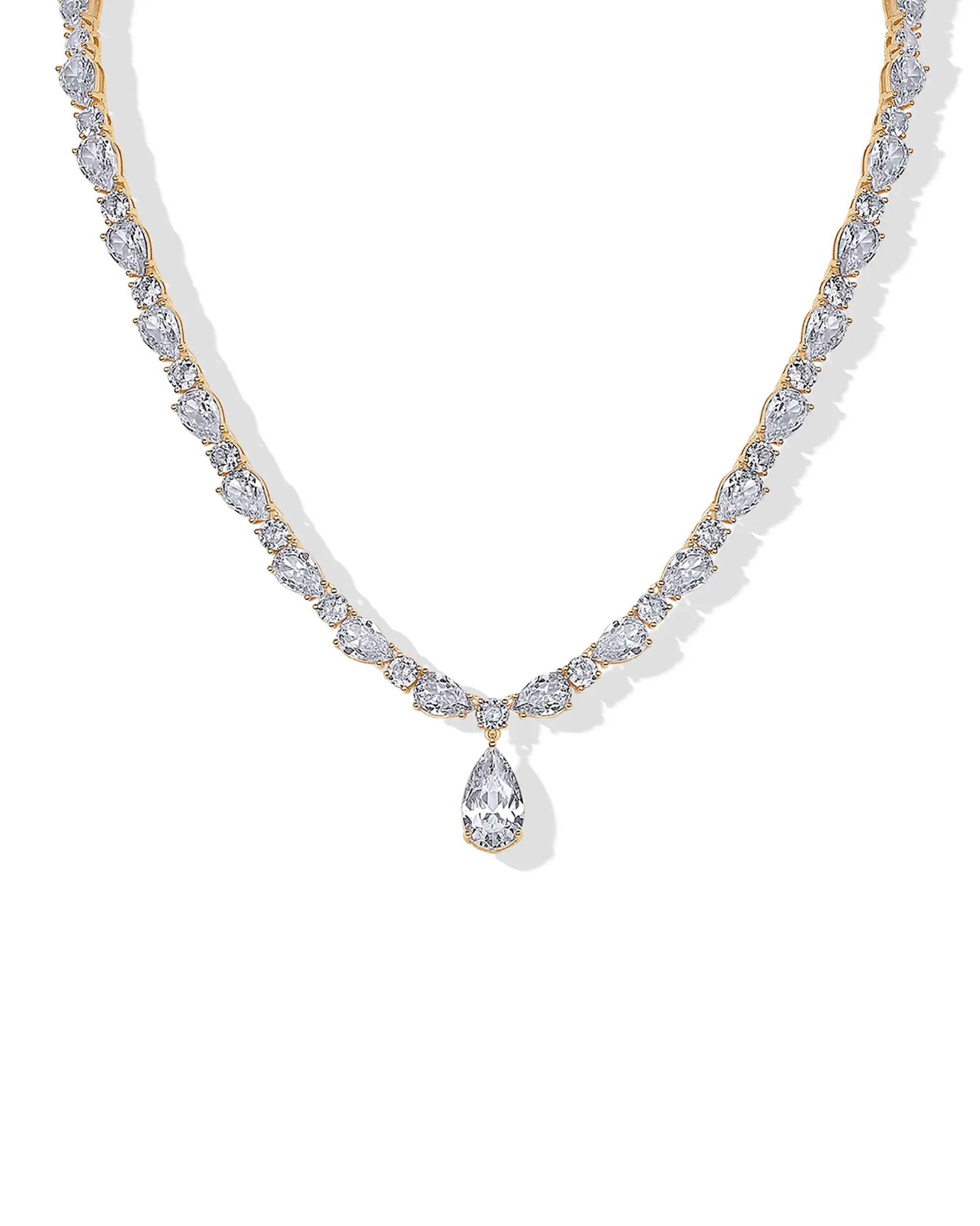 PAVOI 14K Gold Plated Tennis Necklaces for Women - Bridal Cubic Zirconia Tennis Necklace with Drop - Trendy Fashion Jewelry