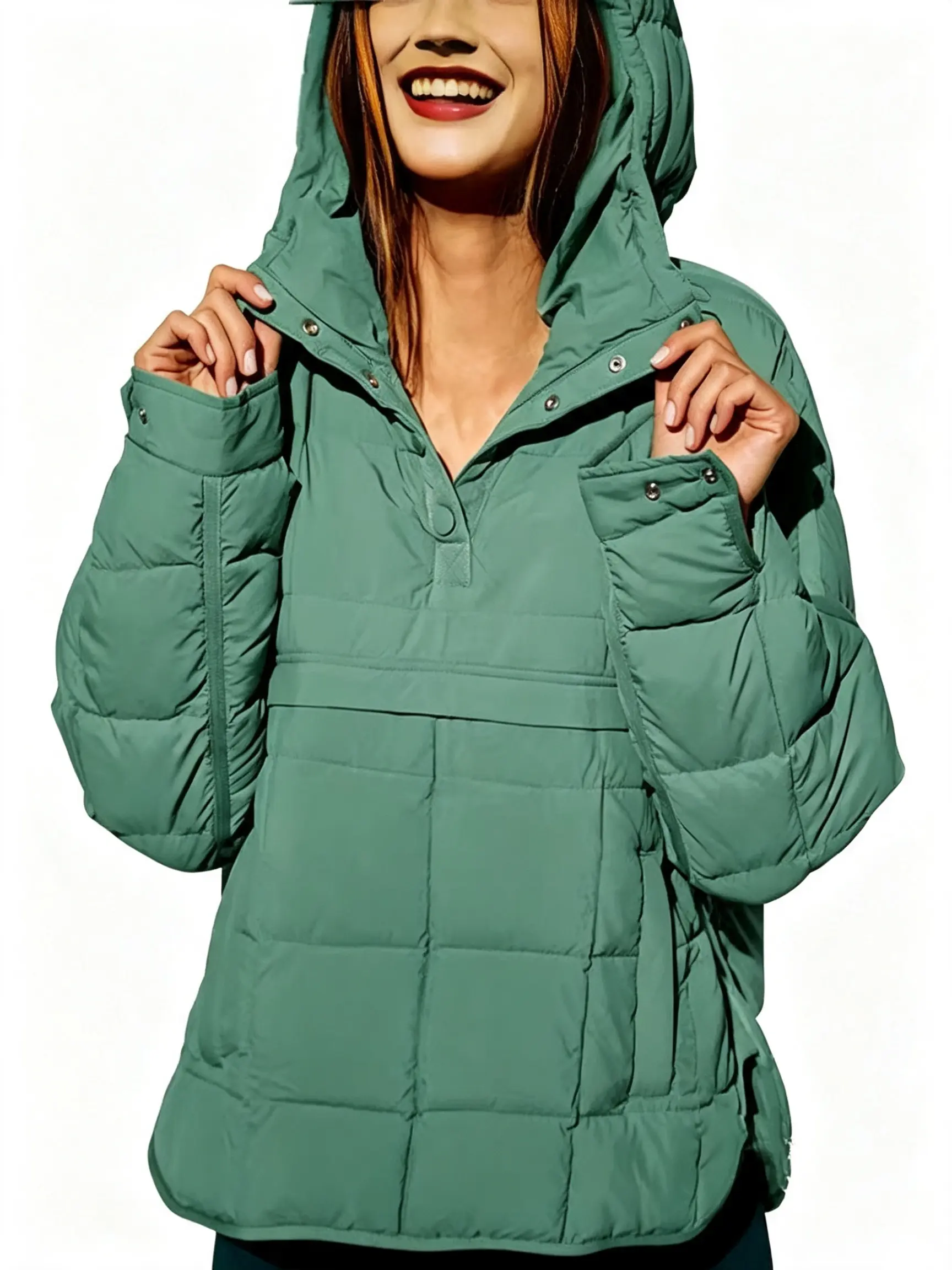 Women’s Hooded Pullover Puffer Jacket – Quilted Polyester Fiberfill Cotton-Padded Winter Coat, Relaxed Fit