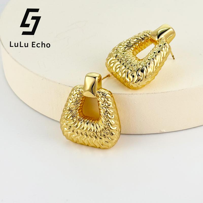 LuLuEcho 14K Gold Plated Shapes Studio Vintage Concave Squared Earrings Stud Earrings LuLuEcho 14K Gold Plated Shapes Studio Vintage Concave Squared Earrings Stud Earrings