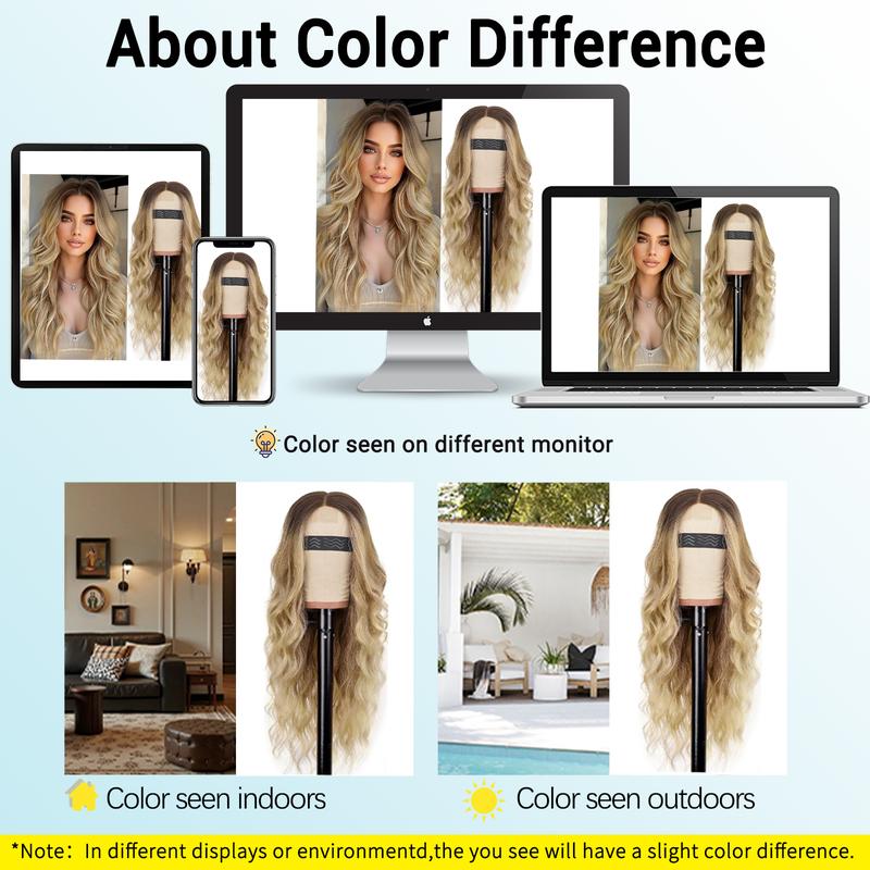 [ AISI HAIR ] Black Wig for Women, Long Wavy Lace Hairline Middle Part Synthetic Heat Resistant Wig for Daily Party-26 Inch