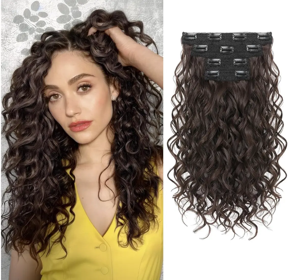Vigorous Curly Clip In Hair Extensions,4PCS 20 inch Thick Curly Hair Extensions Lace Weft Curly Clip Ins Invisible Natural Synthetic Hairpieces for Women