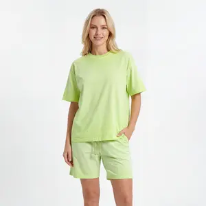 Holafish Gradient Dirty Wash Cotton Set Unisex Summer Short Sleeve T Shirt and Shorts Neon GN01