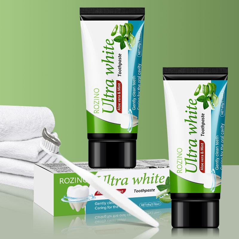 ROZINO Aloe Vera Ultra White Toothpaste Sensitive Relief & Whitening with Natural Peppermint Flavor Fluoride-Free Formula for Oral Health Care Natural Fresh Breath Tooth Powder